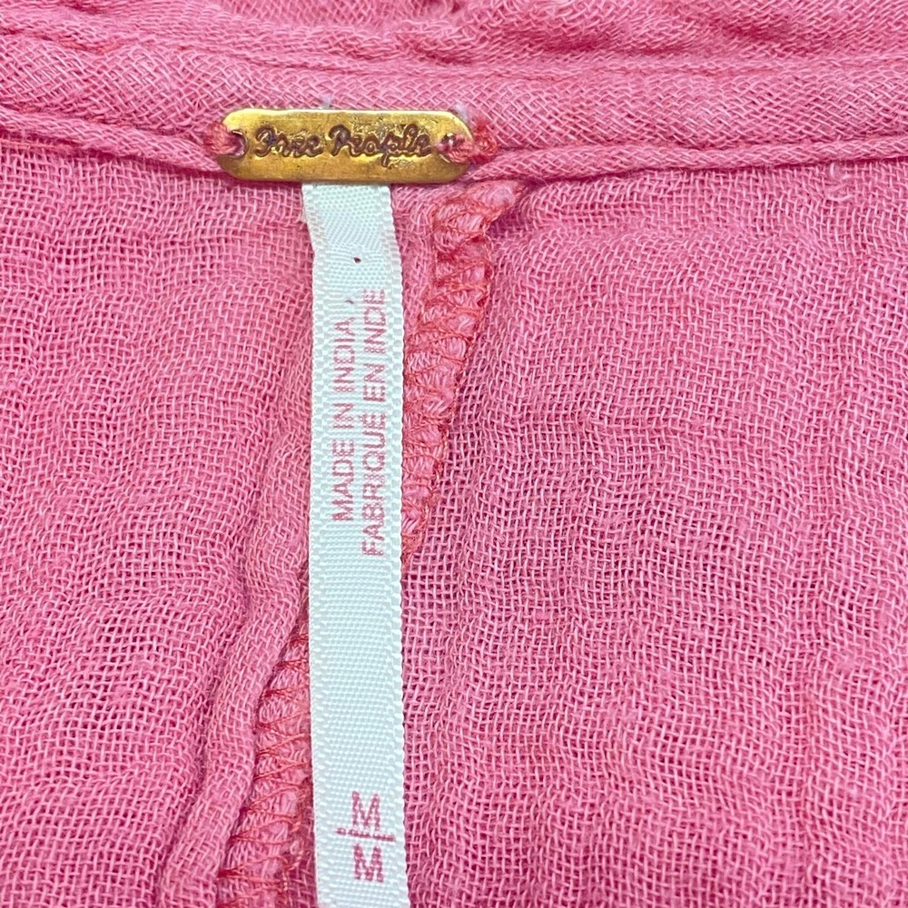 FREE PEOPLE Women Cotton Racerback Raw Edges Gauze Dress Sz M Pink Casual 68-19 - Picture 3 of 10